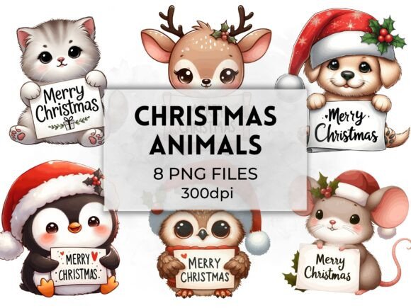 Christmas Animal Clipart Festive Pets & Illustrations