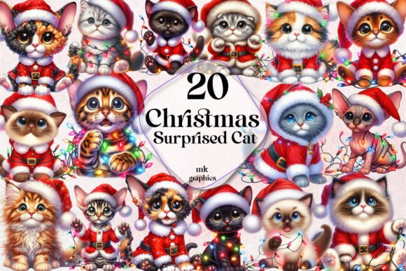 Christmas Cat with Light Clipart Bundle for Illustrations