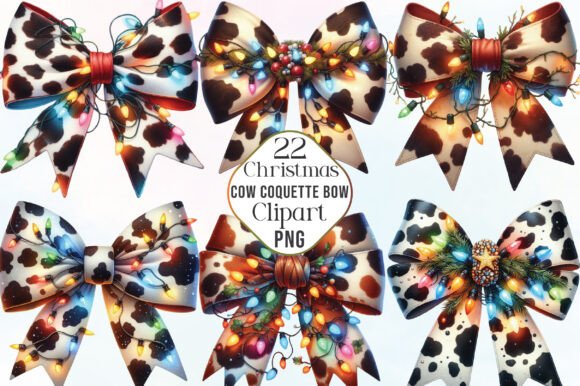 Christmas Cow Bow PNG, Coquette Bow Review for Digital Illustrations