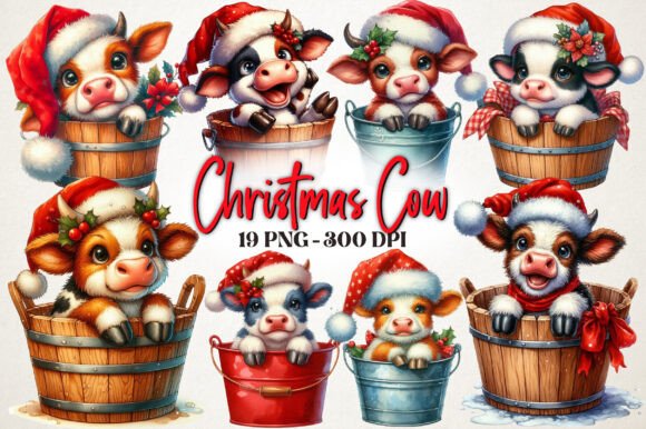 Christmas Cow Sublimation Clipart Bundle: Illustrations for Handmade Sellers