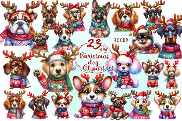 Christmas Dog Animals Deer Antle Clipart