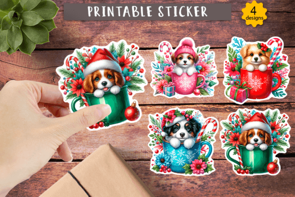Christmas Dog Stickers Christmas Gift Illustrations