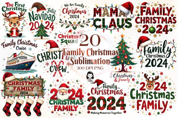Christmas Family 2024 Sublimation Bundle: Festive Illustrations for Crafters