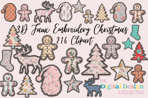 Christmas Faux Embroidery Patch Clipart for Illustrations