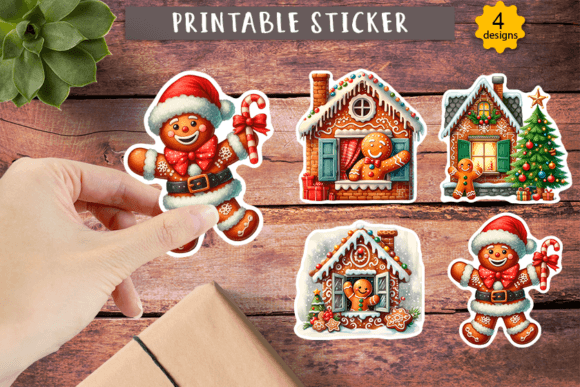 Christmas Gingerbread Gift Stickers: Seasonal Illustrations for Editorial Design