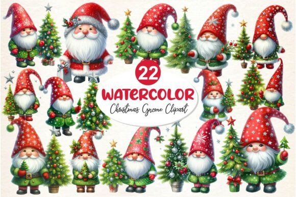 Christmas Gnome with Tree Clipart for Illustrations