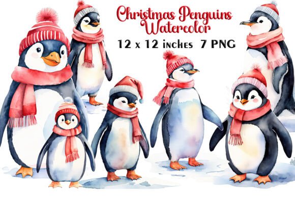 Christmas Penguins Clip Art, Watercolor: A Review for Modern Illustrations