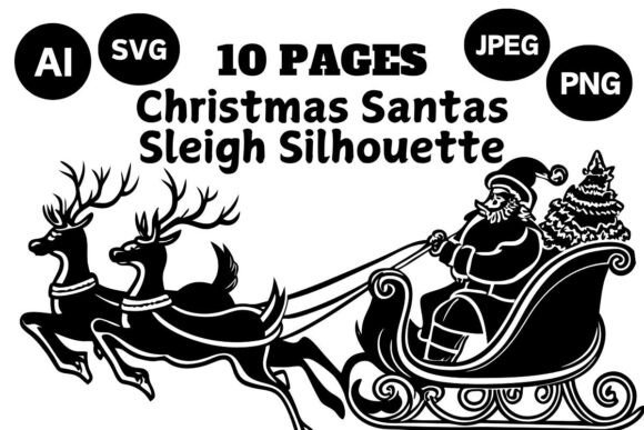 Christmas Sleigh Silhouette SVG Bundle for Illustrations
