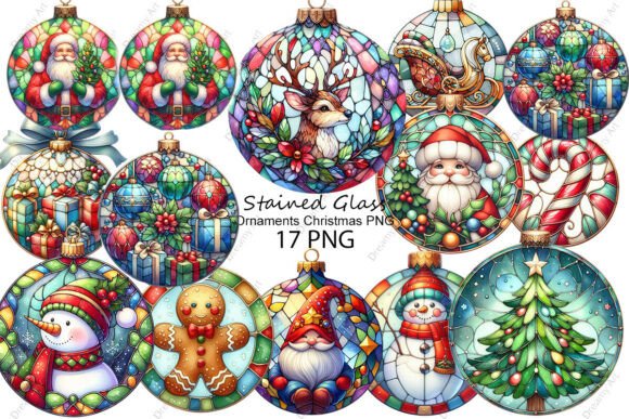 Christmas Stained Glass Ornaments PNG: Illustrations for Branding