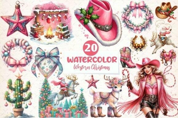 Coquette Western Christmas Clipart for Illustrations