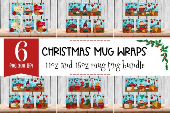 Cute Christmas Mug Wraps for Sublimation Illustrations
