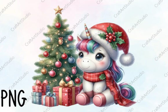 Cute Christmas Unicorn Clipart