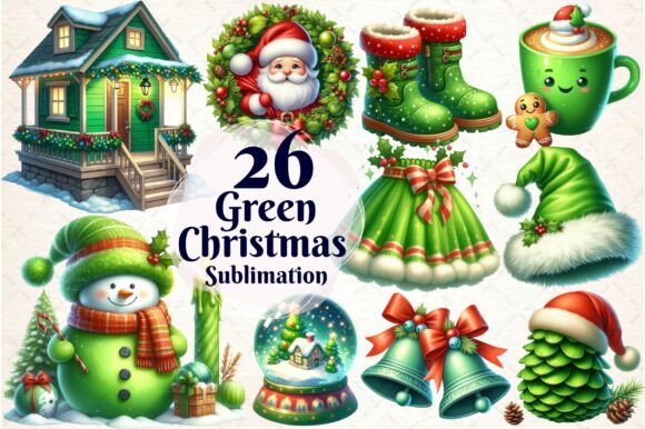 Green Christmas Sublimation Bundle PNG
