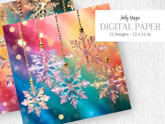 Iridescent Glass Christmas Snowflakes for Premium Illustrations