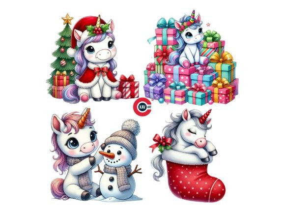 Magical Christmas Unicorn Clipart for Illustrations