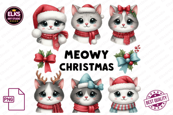 Meowy Christmas PNG, Christmas Cat Png: A Review for Illustrations