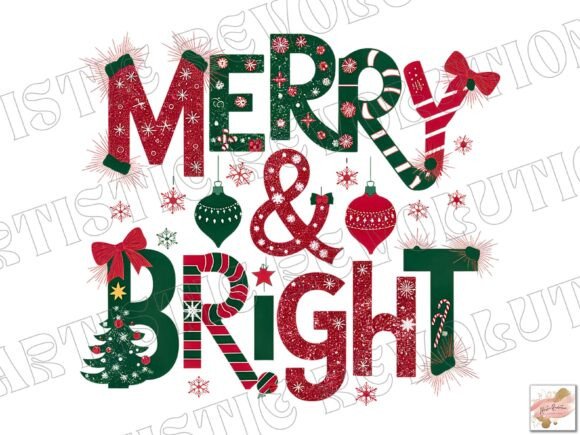 Merry and Bright Png Christmas Png Illustrations Review