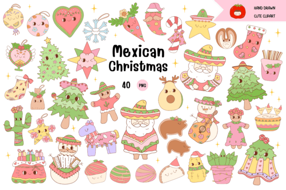 Mexican Christmas PNG Cute Santa Conchas Illustrations