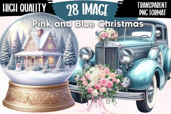 Pink and Blue Christmas Clipart for Illustrations