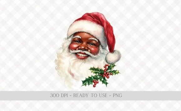 Retro Black Santa Christmas Clipart PNG for Illustrations