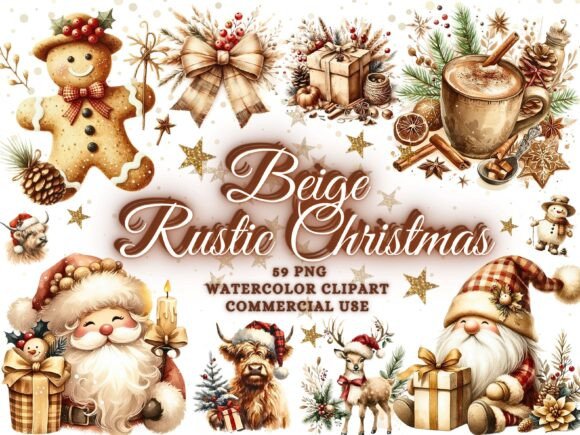 Retro Rustic Christmas Clipart Bundle for Illustrations
