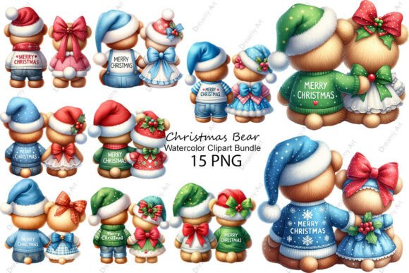Watercolor Christmas Bear Clipart Bundle: Essential Illustrations