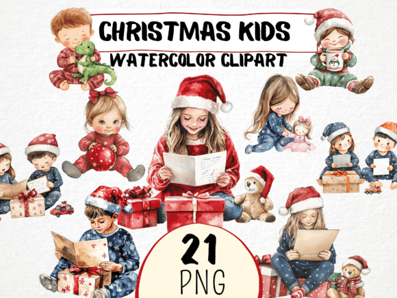 Watercolor Christmas Kids Clipart 21 Png: Essential Illustrations for Local Brands